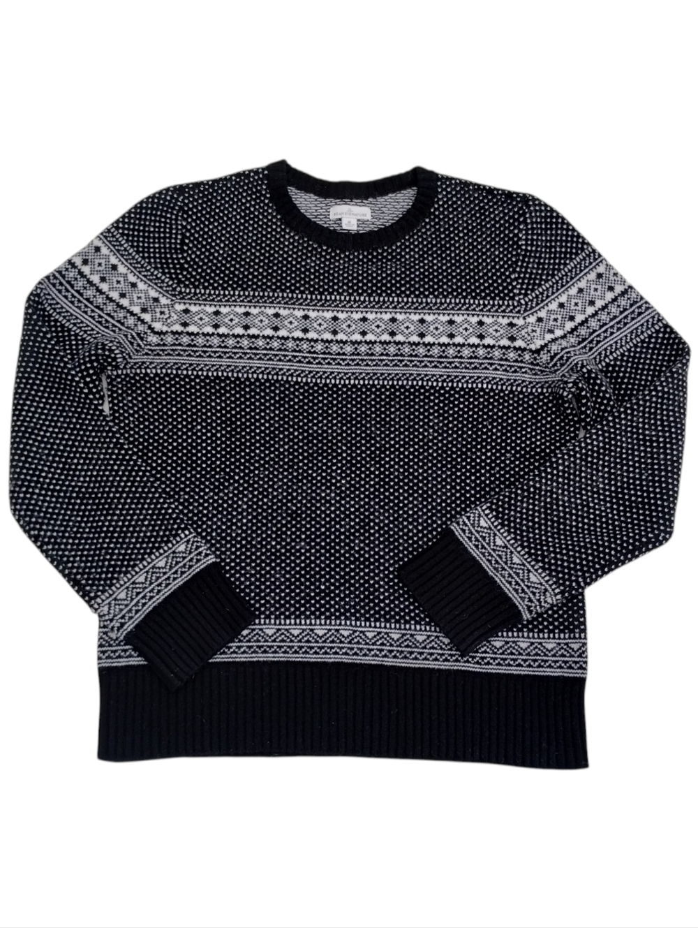 LL Bean Signature 100% Merino Wool Women's Fair Isle Sweater Size Medium Black